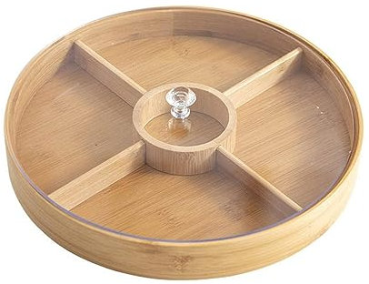 LXYDPZ Geteiltes Holz-Serviertablett mit Deckel, rundes Snack-Tablett, Fach, großes Fassungsvermögen, Trockenobsttablett mit Deckel, Obstteller, geeignet für Nüsse, Snacks, Süßigkeiten A (A)