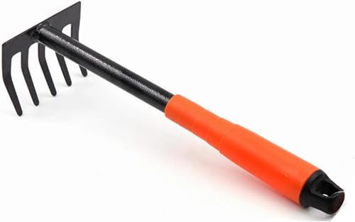 Carbon Steel Hand Rake,Garden Tools, Gardening Tool for Raking,Mini Cultivator for Lawn and Garden Maintenance