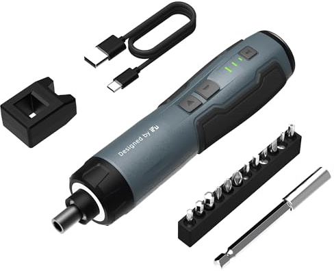 iFu Cacciavite elettrico, cacciavite a batteria da 3,7 V, coppia massima 8 N.m, 12 punte S2, USB C ricaricabile da 2000 mAh, esagonale da 1/4, 3 impostazioni di coppia, ideale per mobili, PC desktop