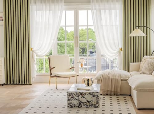 Bishilin Verdunklungsvorhänge Matcha Grün 2er Set, Vorhänge Blickdicht Ösen 102x183CM Modern Einfarbig mit Textur Chenille Gardinen Schlafzimmer Kinderzimmer Jugendzimmer