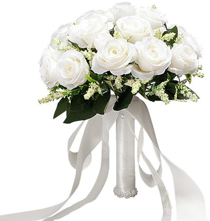 Xusxes Brautstrauss Hochzeit Künstlich Brautstrauss Weiße Perlen Brautstrauss Hochzeit, Blumenstrauß, Weiß Gefälschte Rose Braut Bouquet,Brautstrauß Künstlich (25 * 25 cm)