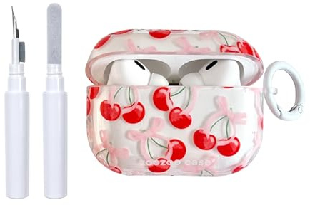 Reownest für AirPods Pro 2 Hülle mit Reinigungsset Cute Aesthetic Kirsche Bowknot Muster Design Stoßfeste Schlüsselbund Abdeckung Soft Kopfhörer Handyhülle für AirPods Pro 2 -Rot