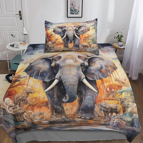 3D-tryckt elefant bäddset med örngott djurtema påslakanset enkel storlek (135 x 200 cm) hemtextil sänglinne set
