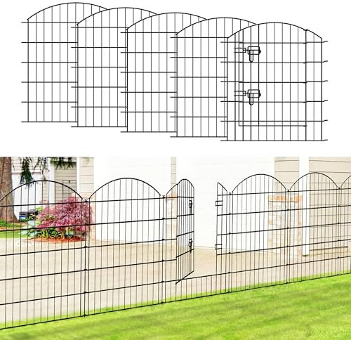 Thealyn Garden Fence 4 Panels + 1 Gate, Outdoor Rustproof Metal Dog Pet Fence Animal Barrier, Garden Fencing Panel Border for Yard Patio Flower Bed (81cm H x 71cm W, Length Total 3.5 m)