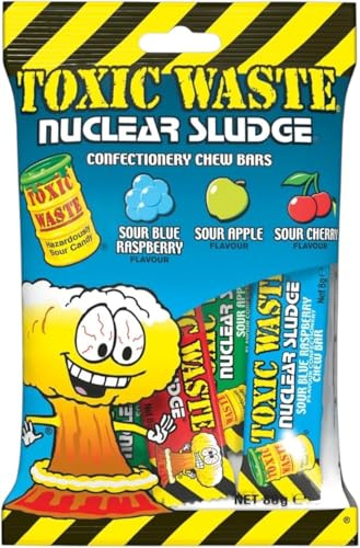 Toxic Waste Nuclear Sludge Sour Chew Bars Mixed Apple, Cherry, Blue Raspberry 80g - 2x Share Bags