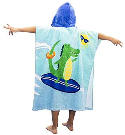 MOLUCKFU Kinder Kapuzen Badetuch Poncho Cartoon Dinosaurier Schnelltrocknend 60cm Weiches Kinderhandtuch Für Schwimmbad Strand Wasserpark