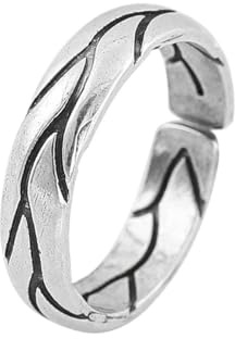 KONFEN Herren Ring, Wikinger Verstellbare Geschnitzte Ringe für Männer Hypoallergenes Hochglanzpolierte Oberfläche, Hip Pop Offene Gothic Punk Klassischer Daumenring Fidget Herrenschmuck, Silber
