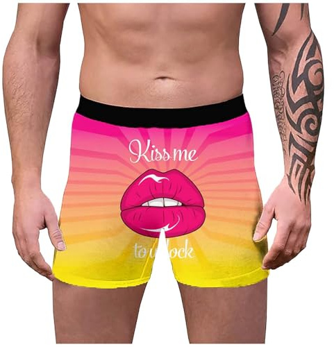 Caleçon Homme St Valentin, Boxer Homme Fantaisie Humour String Homme Sexy Hot Calecon Homme Amusant Calecon Homme avec Ecriture Drole Vetement A Personnaliser Cadeau de Saint Valentin pour Homme