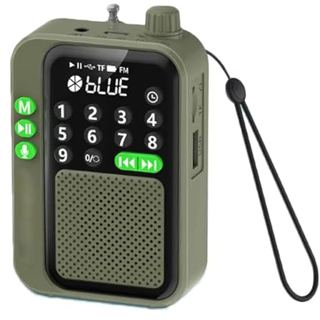 Pocket FM-radio bärbar FM-radio liten trådlös Bluetooth-högtalare med LED-display inspelning sömntimer stöder TF-kort USB-disk MP3-spelare uppladdningsbar 5 W högtalare för camping vandring (grön)