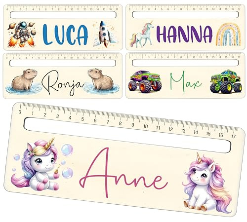 Lesehilfe Personalisiert aus Holz mit Namen – 3in1 Lineal, Lesezeichen & Lesestreifen – Geschenk zur Einschulung – Schulanfang Geschenk für Kinder
