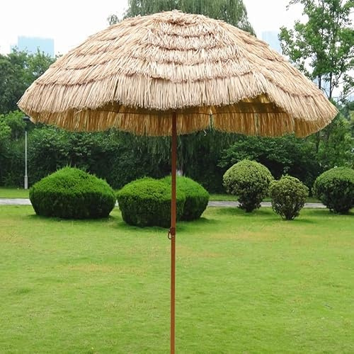 Adjustable 2.2m Portable Beach Umbrella, Hawaiian Style Garden Parasol for Outdoor Use, 1.5m to 2m Height, Ideal for Tropical Sun Protection and Relaxation