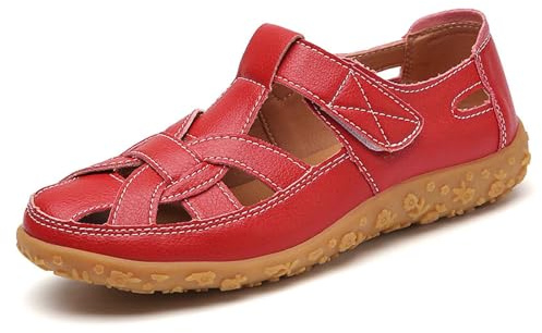 Chaussures d'hiver pour femme - Pour les loisirs quotidiens et les vacances en plein air - Bout fermé - Sangle réglable et style respirant - Pour l'été - Taille S - Noir, rouge, 42 EU