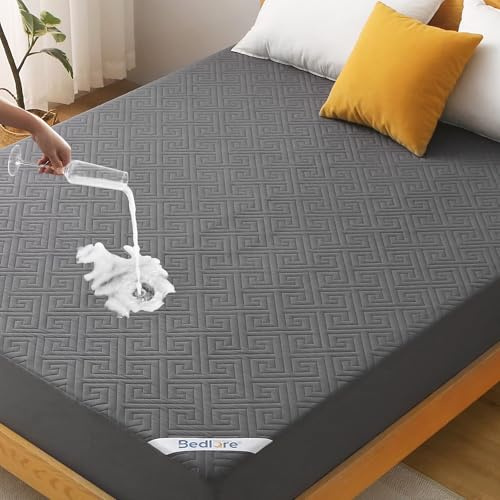 BEDLORE Matratzenschoner 90x200 cm, wasserdichter und atmungsaktiver Matratzenbezug mit tiefen Taschen (bis 30 cm) – weiche Auflage für Wohnheim und Schlafzimmer, maschinenwaschbar (Dunkelgrau)