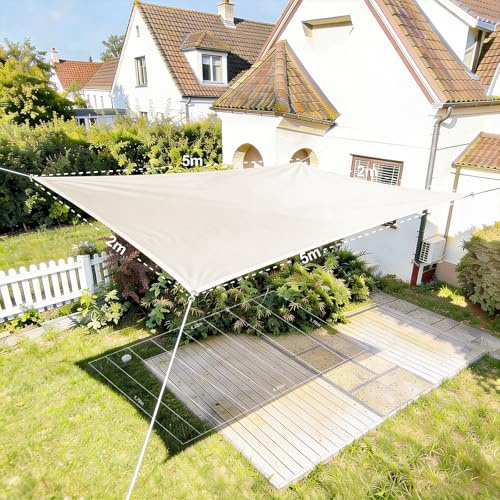 HAIKUS Sonnensegel, rechteckig, 2 x 5 m, Sonnensegel, 5 x 2 m, HDPE, atmungsaktiv, robust, 98% UV-Schutz, für Outdoor, Garten, Terrasse (weiß)