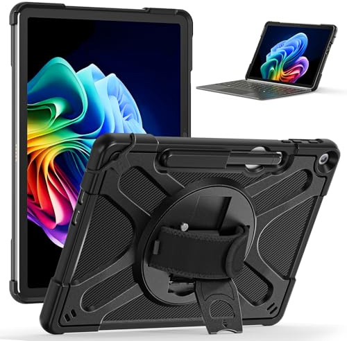 Custodia compatibile con Microsoft Surface Pro 12 (2025), supporto rotante e tracolla per mano/tracolla, custodia protettiva antiurto compatibile con Surface Pro 12 12 (nera)