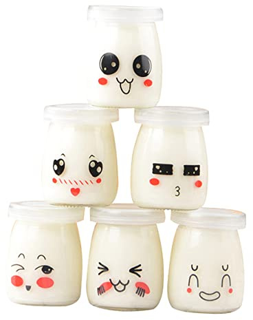 UKCOCO Vasetti Di Yogurt in Vetro 150 Ml Per Dessert Espressioni Facciali, Bottiglie Di Budino in Vetro Resistenti Al Calore, Set Da 6 Pezzi Per Conserve e Preparazioni Yogurt