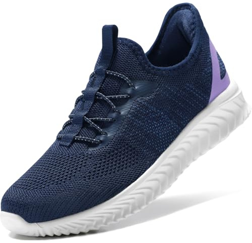 STQ Zapatillas Deportivas Mujer Malla Transpirable Ligero Tenis Exterior y Interior Sneakers Zapatos Slip-on Morado Marino 40 EU