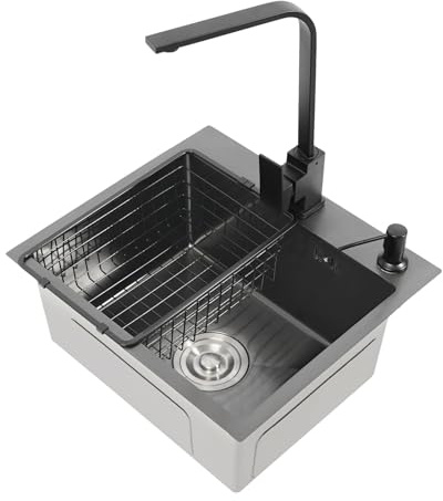 Donened Évier de cuisine, en acier inoxydable, 45 x 40 x 20 cm, avec panier d'évacuation et robinet, pour cuisines, buanderies, bars (A)