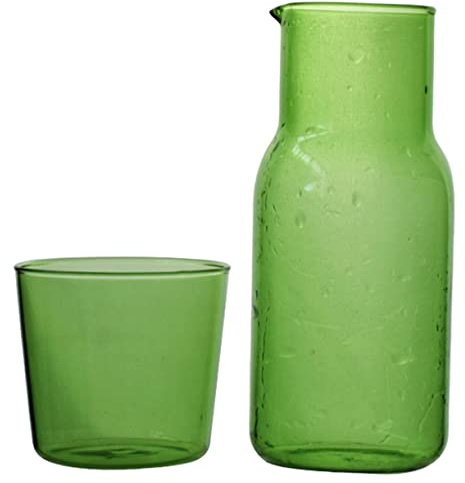 UKCOCO Juego de Vaso y Jarra de Vidrio Fácil de Limpiar y Almacenar Color Verde de 500ml Accesorio Simple Hogar y Mesa de Noche