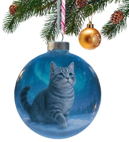 xowwyue Weihnachtskugel mit Katze, Weihnachtsdekoration, Weihnachtsbaumdekoration, Katzenball-Anhänger, für Winter, Zuhause, Wohnzimmer, , Auto, Rückspiegel, Wand, Kaminsims, Schule