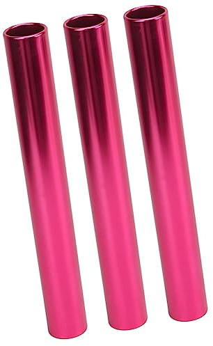 HUSHUI Bâtons de Relais D'athlétisme en Alliage D'aluminium 3 Pièces, Conception Creuse Légère avec des Couleurs Vives, pour Les Courses en Plein Air et Les événements de Relais (Rose Rouge)
