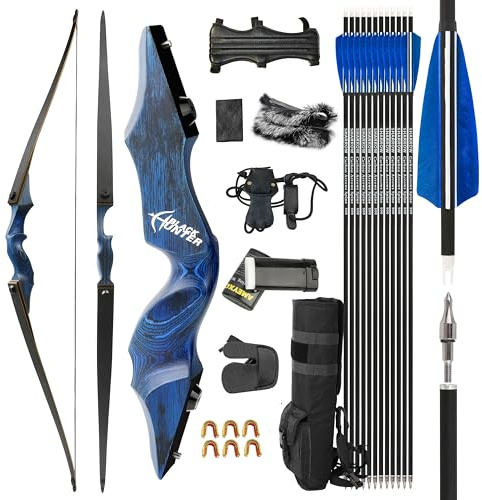 surwolf 60” bågskytte Jaktbåge Recurve båge 20-60 lbs Takedown Recurvebåge Vuxen Sportbåge Långbåge Bågskytte pilbåge och pilbåge Vänster-/högerhänt(Blå-RH set,30lbs)