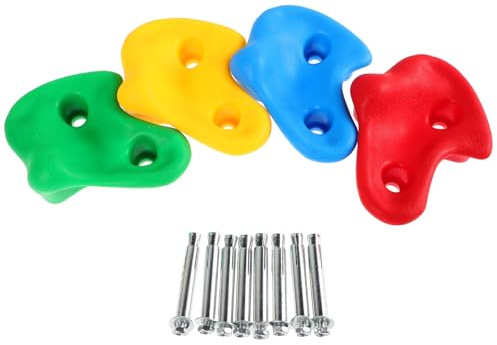 TOPBATHY Prises d'escalade pour Garçon et Filles Ensemble de 4 Pierres d'escalade Colorées Plastique Épais 8 Chevilles d'Expansion pour Mur d'escalade Intérieur et Extérieur Aire de