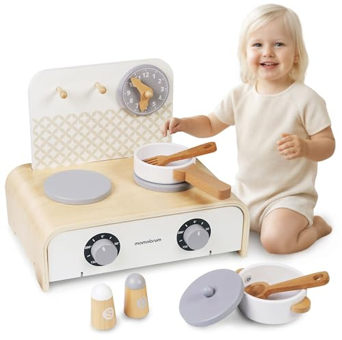 Mamabrum Cuisine pliante en bois pour enfants – Mini cuisine compacte avec accessoires de jeu de cuisine
