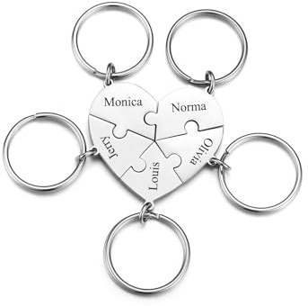 PiercingJak Porte Clef Personnalisé 4-6 Noms Puzzle Pièce En Acier Inoxydable Porte-clés Ensemble Nom Personnalisé Porte-clé Cadeaux pour Homme Femme BFF Amitié