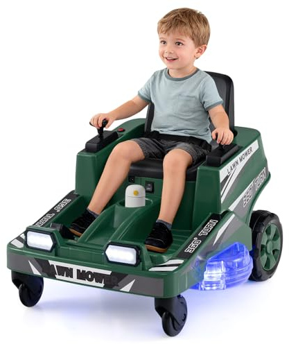 COSTWAY Kinder Elektroauto, 12V Elektro Rasenmäher mit doppelten Steuerhebeln, LED-Lichter, Dreh- und Wende-Funktion, Elektrofahrzeug für Kinder ab 3 Jahren (Grün)
