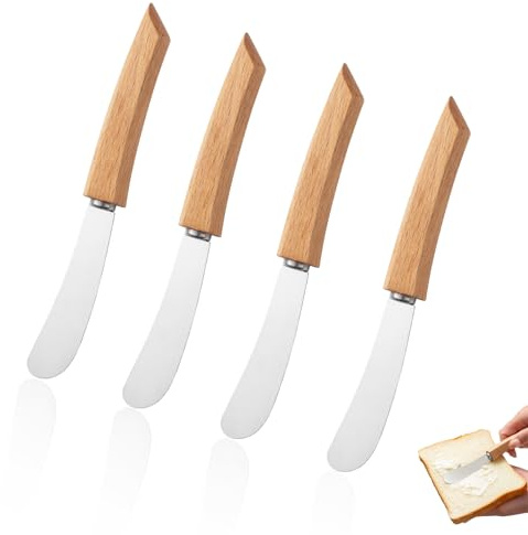 QKNOSM 4 PCS Butter Knife 6.2, Wood Handle Stainless Steel Butter Knife Spreader for Toast Jam Cream Cheese Soft Cheese Bagels Fruit Bread