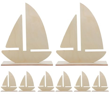 Beaupretty 8pcs Wooden Sailboat Wooden Sailboat Model Beige Paintable Blank Canvas for Painting with Clay Baseboards Molds and Clay for DIY Craft Project and School Projects