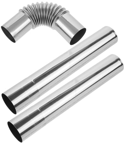 Stainless Steel Chimney Extension 6cm 3pcs Silver Stove Flue Tube | High-temperature Resistant Vent Tube, Easy to Dismantle Design, Boiler Vent Cover