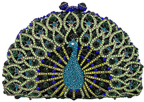 Boutique De FGG Elegante Kristall Pfau Clutch Damen Abendhandtaschen Tier Hochzeit Strass Clutch Geldbörse Partytasche,Mini,Grün