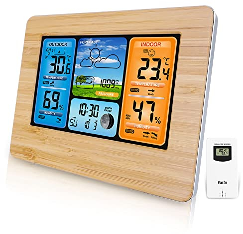 AOZBZ Digitale Funkwetterstation mit Außensensor, Innen- und Außenthermometer mit Zeit, Temperatur, Luftfeuchtigkeit, Barometer, Wecker (Updates)