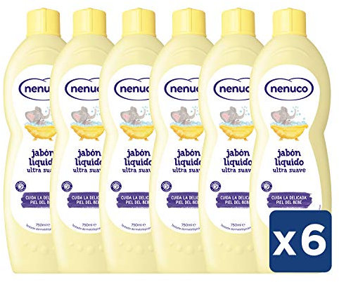 Nenuco Jabon Líquido Ultra Suave de bebé con extracto de aloe - paquete de 6 unidades x 750 ml