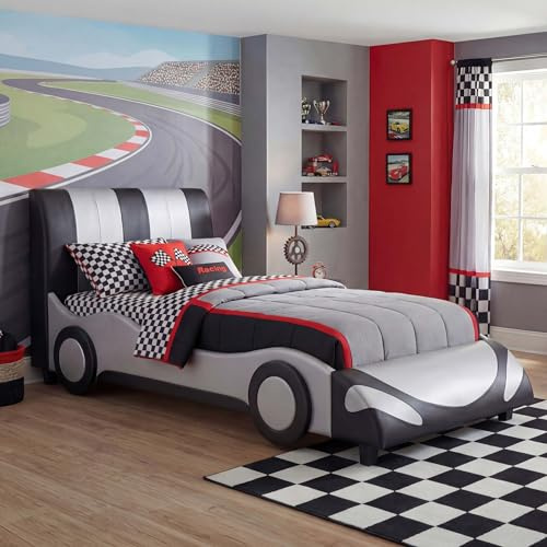 Mendler Bett HWC-E14 Lattenrost Kunstleder Holz 190x100cm - schwarz-Silber | Auto, Junge, Kinderbett, Jugendbett