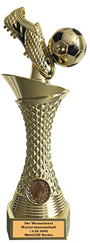 Larius Group Fußball Pokal mit Wunschtext Extra Groß (270mm, 430gr.) mit/ohne Wunschgravur, Trophäe Ehrenpreis Goldener Schuh 1 Platz