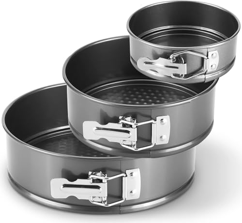 MGE - Set di 3 Tortiera Apribile con Cerniera di Forma Circolare - Tortiera Rimovibile - Teglie Rotonda da Forno con Rivestimento Antiaderente - Set 3 Stampi - Ø 22, 24, 26 cm