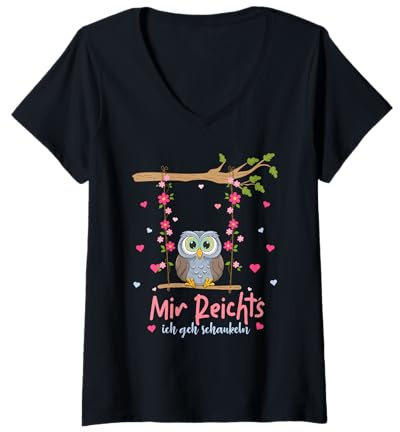 Damen Mir Reichts Ich Geh Schaukeln - Owl Schaukel Eulen T-Shirt mit V-Ausschnitt