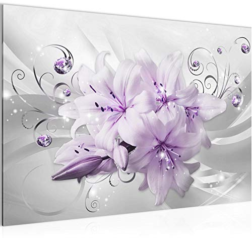 Runa Art Bild Blumen Lilien Modern Wandbilder Wohnzimmer 1 Teilig - Made In Germany - Abstrakt Violett Grau Flur 019815b