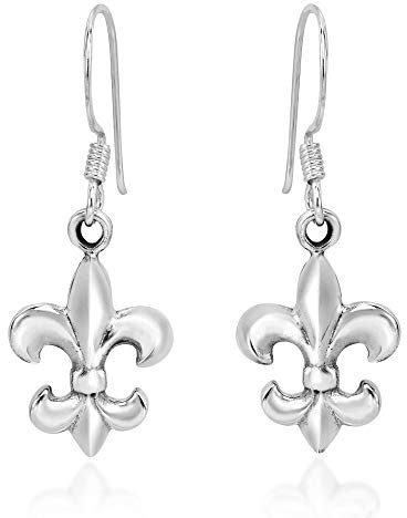 Boucles d'oreilles pendantes en forme de fleur de lys en argent sterling 925
