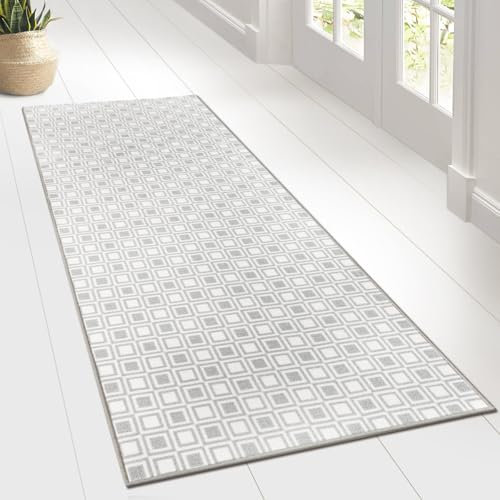 Alfombra de pasillo Bray | Alfombra de rizo fino con patrón | Alfombra para cocina, pasillo y sala de estar | Parte posterior antideslizante (80 x 600 cm)