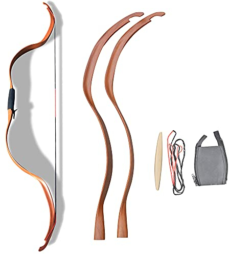 SHARROW Traditioneller Bogen Set 20 lbs Recurve Bogen Set Reiterbogen Langbogen Bogenschießen Set Handgemacht Holzbogen Sportbogen Jagdbogen für Erwachsene und Anfänger (Braun Bogen)