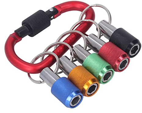 Porta Inserti Magnetico per Avvitatore, 5 Portabit a Bussola con Gambo Esagonale 1/4 Resistente Alla Ruggine Portatile Portainserti Magnetico con Portachiavi(Moschettone Rosso)