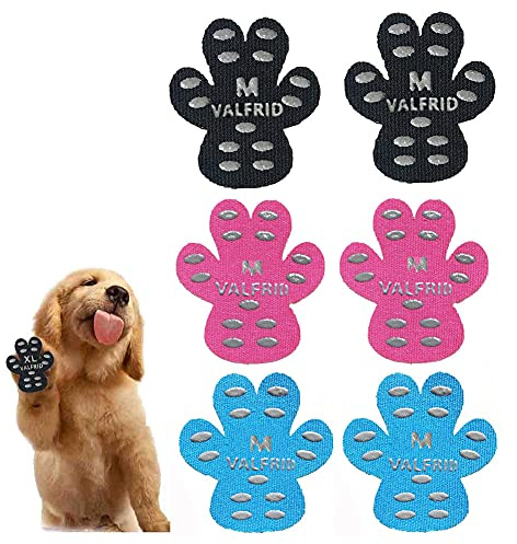 VALFRID Anti-Rutsch Pfotenschutz für Hunde 48 Stücke,Selbstklebende Silikon-Gel Beständig rutschfest Traktion Hund Schuhe Hundeschuhe Hundesocken Ersetzen Mehrfarbig M