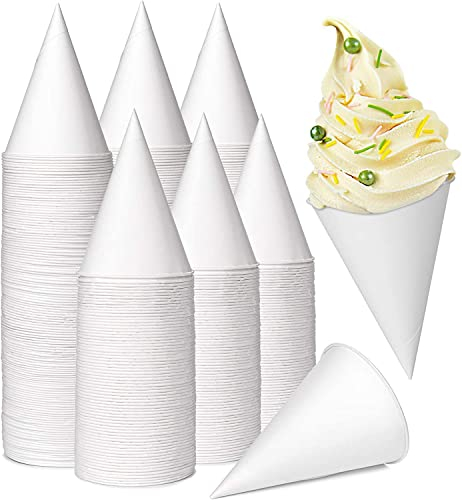 LARERN 200 Pezzi Bicchieri Conici di Carta, 130ml Coppa del Cono di Neve Bicchieri di Carta a Tenuta Stagna per Granita Rasata Gelato Sorbetto All'Acqua - per Dispenser Matrimonio Festa (Bianco)