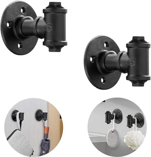 Sqxaldm Vintage Hängende Haken Vintage Industrie Haken Vintage Kleine Runde Wandmontage Eisenrohr Wandhalterung Rohr Stange Industrie Eisen Rohr Kleiderhaken für Homeindustrielle Dekoration(2 Stück
