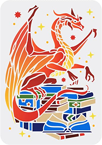 FINGERINSPIRE Drachen Schablonen Schablone 29.7x21 cm Bücher Schablone Kunststoff Flugsaurier Buch Sterne Muster Vorlage Erstellen Sie Drachen Bastelarbeiten Dekor Für Holzwände Boden Fliesenmalerei