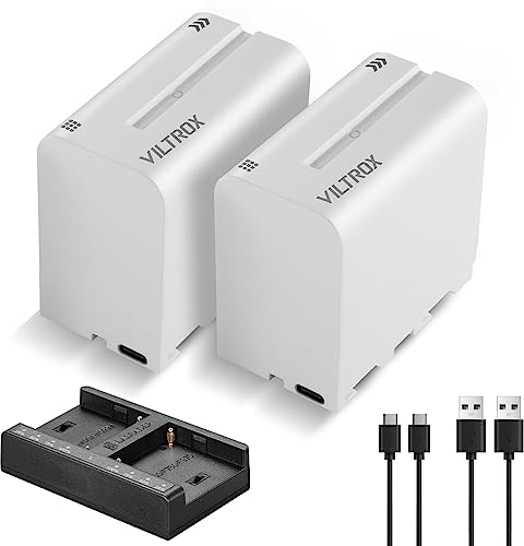 VILTROX NP-F970 Batterie de Rechange Remplacement 2 pièces Battery Smart LED Chargeur Double USB-C pour Sony NP-F970 F960 F950 F770 F750 F570 F550 Compatible Godox Neewer Caméscope/Moniteur/Camera